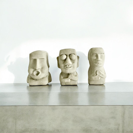 Lot de 3 Statuettes Totem en béton