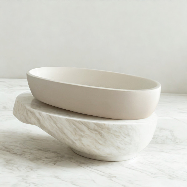Bol en résine ovale blanc minimaliste Taoé, accessoire décoratif élégant pour bougies et intérieur moderne