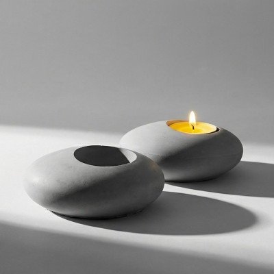Stone grey concrete tealight holder, minimalist design candle holder for a soft and modern ambiance