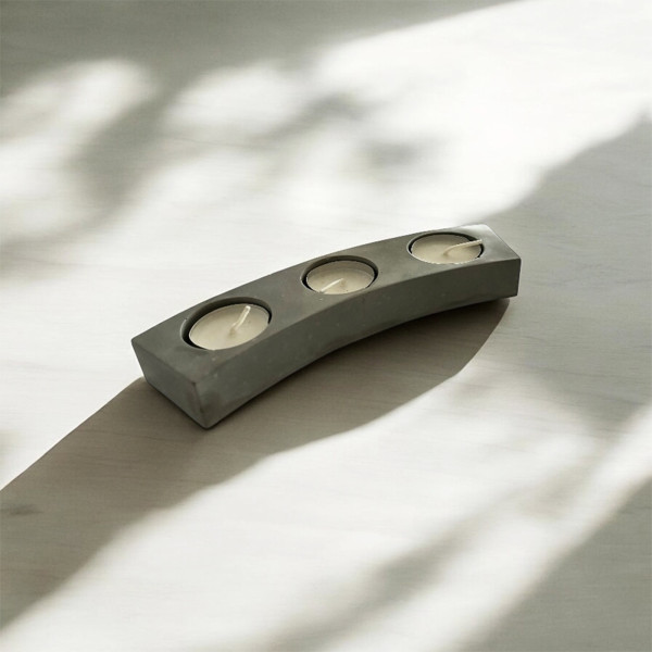 Concrete candle holder for three tea lights, contemporary minimalist decor