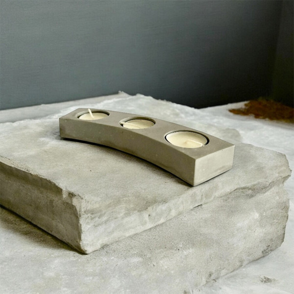 Photophore Ziao en béton minimaliste pour 3 bougies chauffe-plat, bougeoir design moderne et épuré