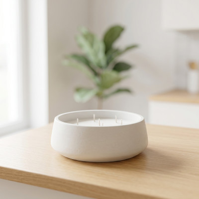 Round bowl in white resin with a clean design, a minimalist decorative object for contemporary interiors