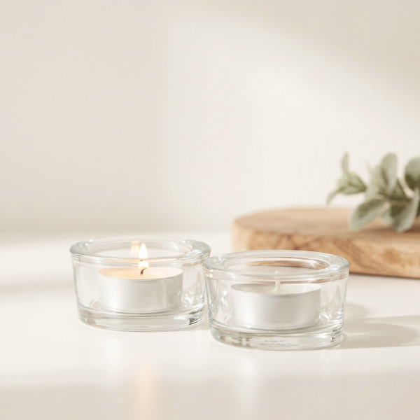 Porte chauffe-plat en verre avec bougie allumée ambiance douce et lumineuse TAOE3
