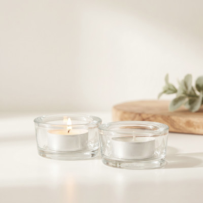 Porte chauffe-plat en verre avec bougie allumée ambiance douce et lumineuse TAOE3