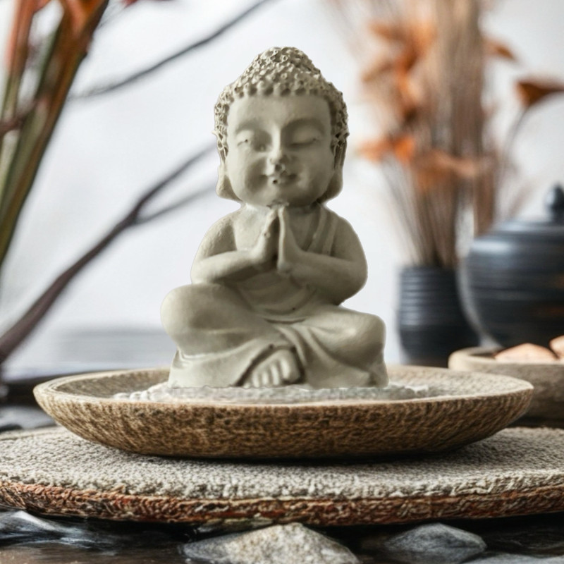 Statue décorative Bouddha en béton gris ou résine