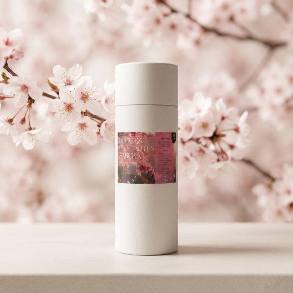 Détail bougie flottante parfumée fleur de sakura cire végétale fabrication artisanale