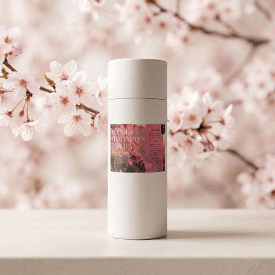 Détail bougie flottante parfumée fleur de sakura cire végétale fabrication artisanale