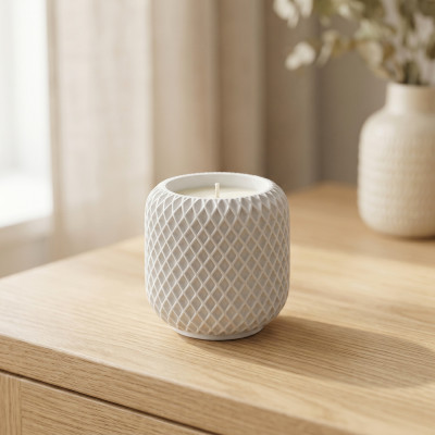 Bougie parfumée minimaliste blanche texture élégante cire végétale artisanale