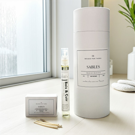 Sable de cire de soja - 250G - 30 mèches et flacon de parfum au choix