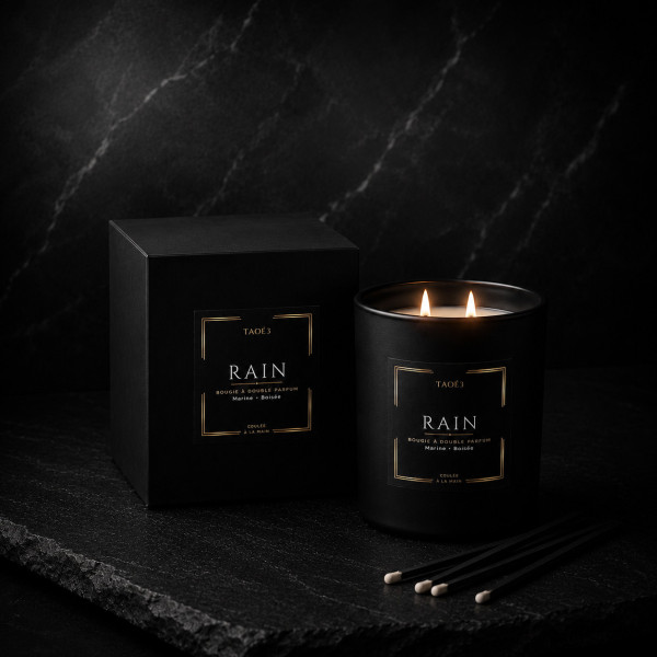 RAIN – Bougie parfumée marine & boisée artisanale | TAOÉ