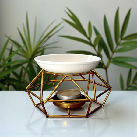 Brûleur d’huiles essentielles doré | Design rhombique élégant