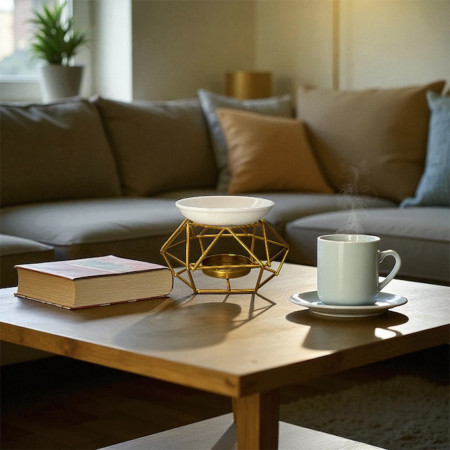 Brûleur d’huiles essentielles doré | Design rhombique élégant